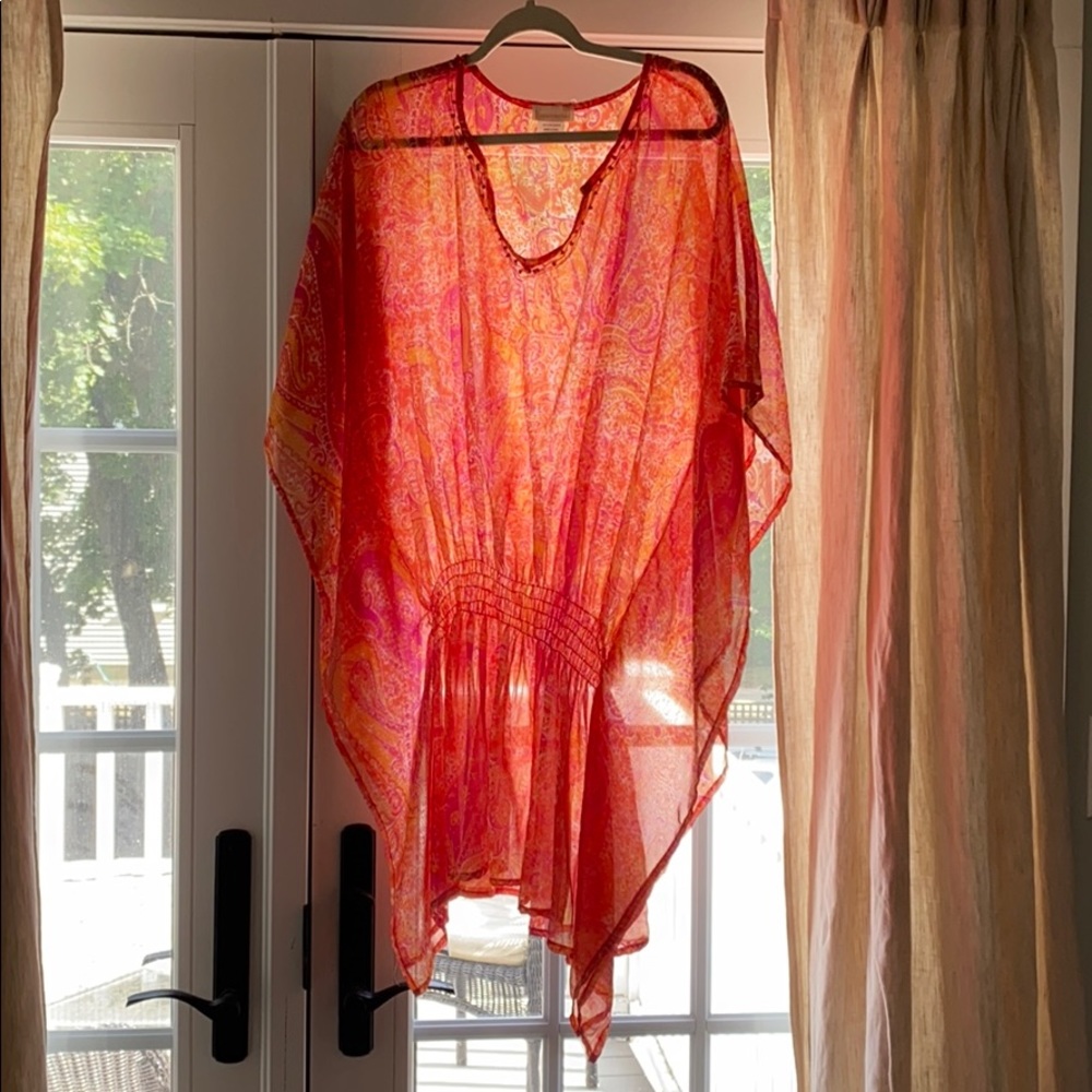 Sheer flowy pink and orange paisley top